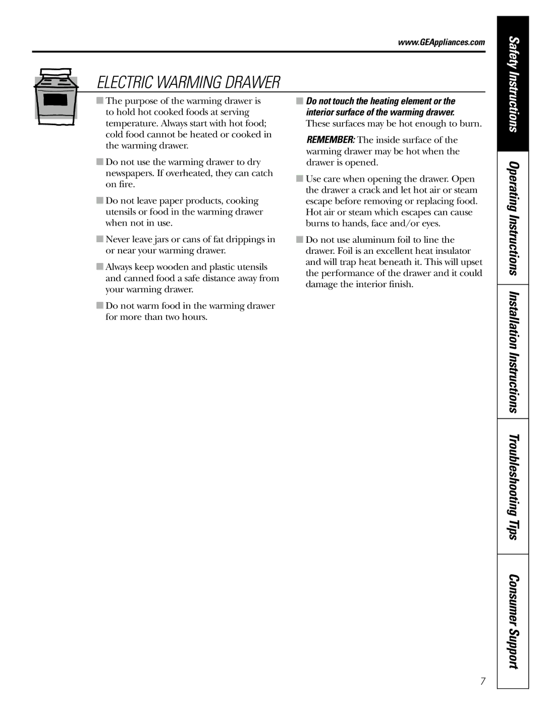 GE J2B915 installation instructions Electric Warming Drawer 