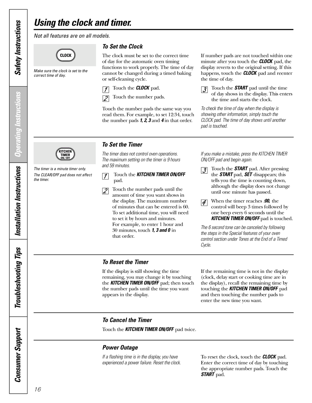 GE J2B918 installation instructions Using the clock and timer, Tips Installation Instructions Operating, Troubleshooting 