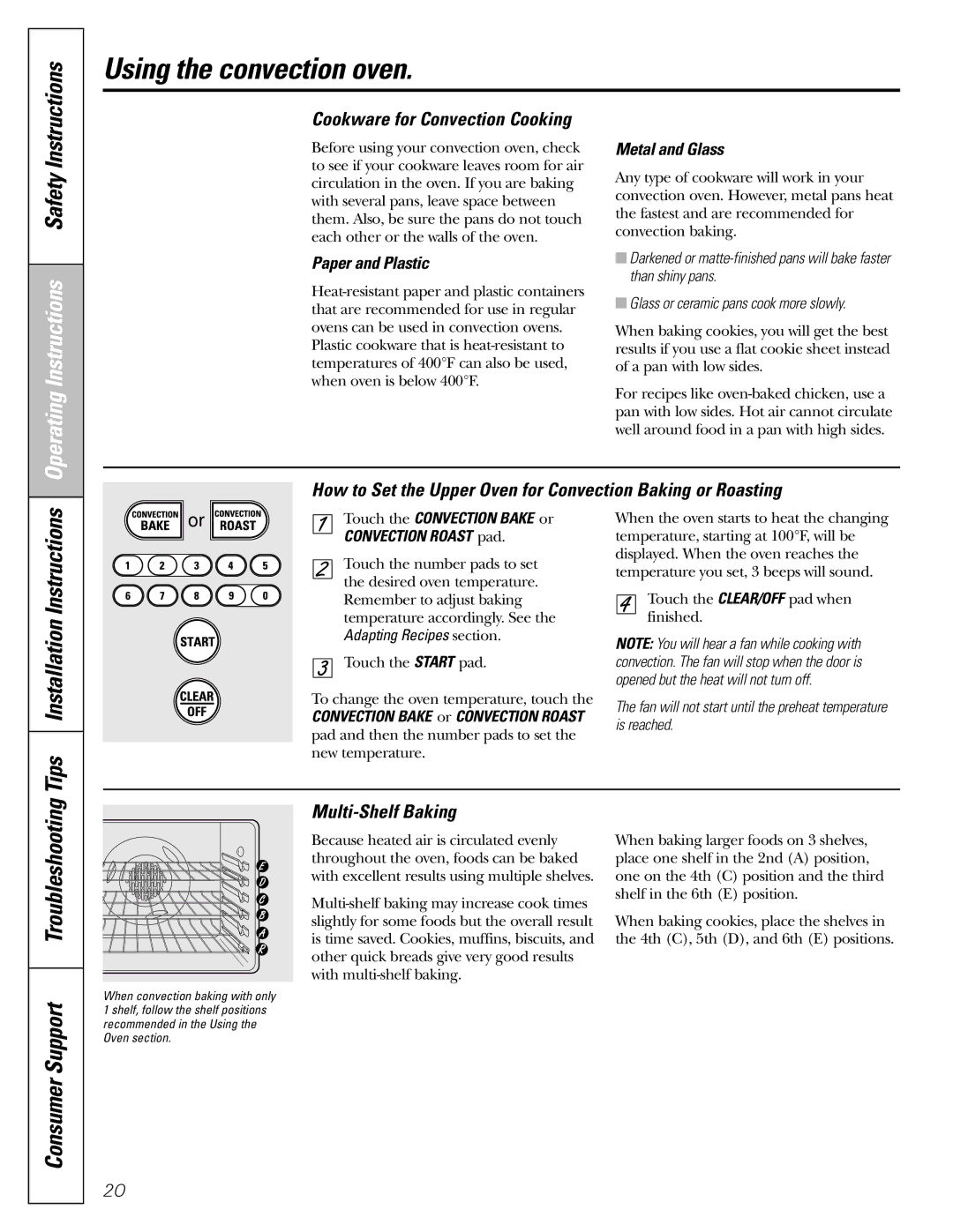 GE J2B918 Consumer Support Troubleshooting, Multi-Shelf Baking, Cookware for Convection Cooking, Paper and Plastic 