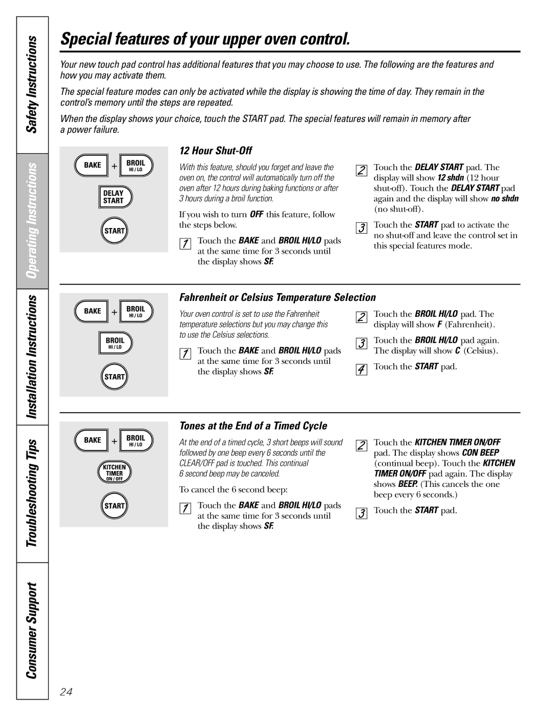 GE J2B918 Special features of your upper oven control, Safety Instructions, Operating Instructions 