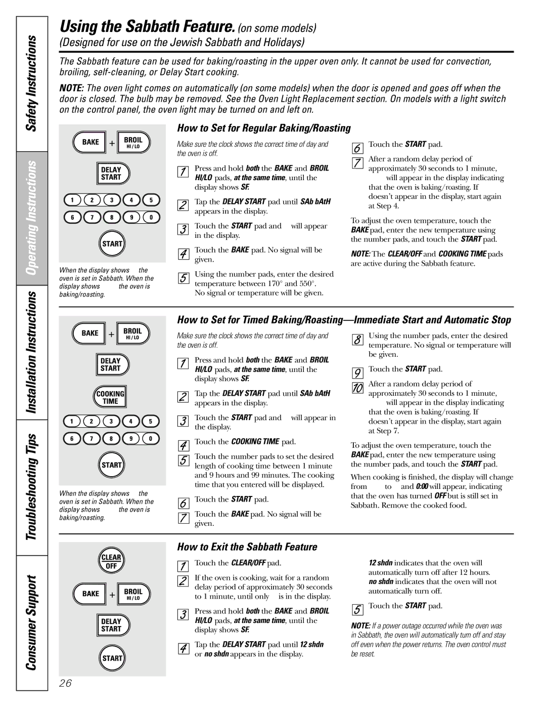 GE J2B918 installation instructions Using the Sabbath Feature. on some models, How to Set for Regular Baking/Roasting 