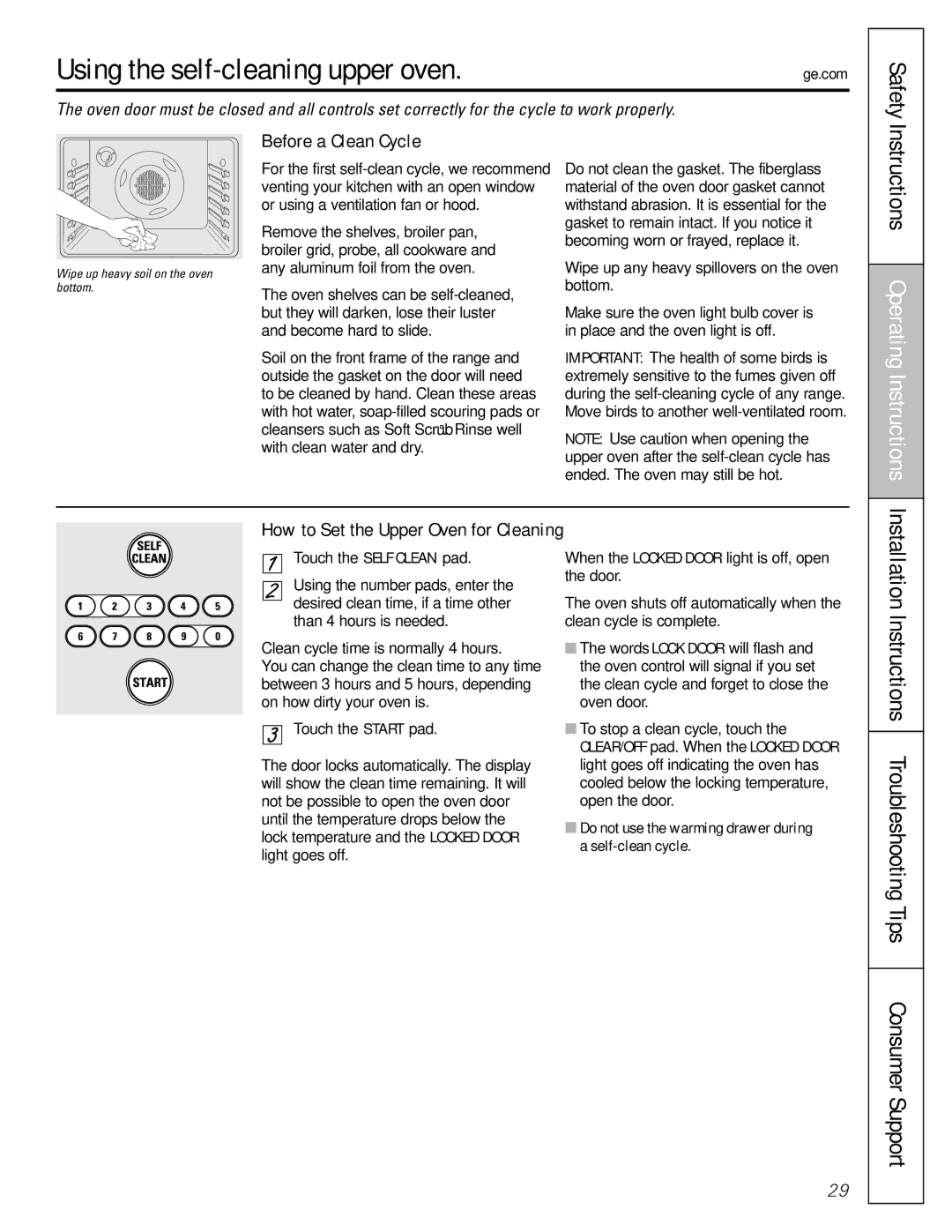 GE J2B918 Using the self-cleaning upper oven, Instructions Operating Instructions, Before a Clean Cycle 