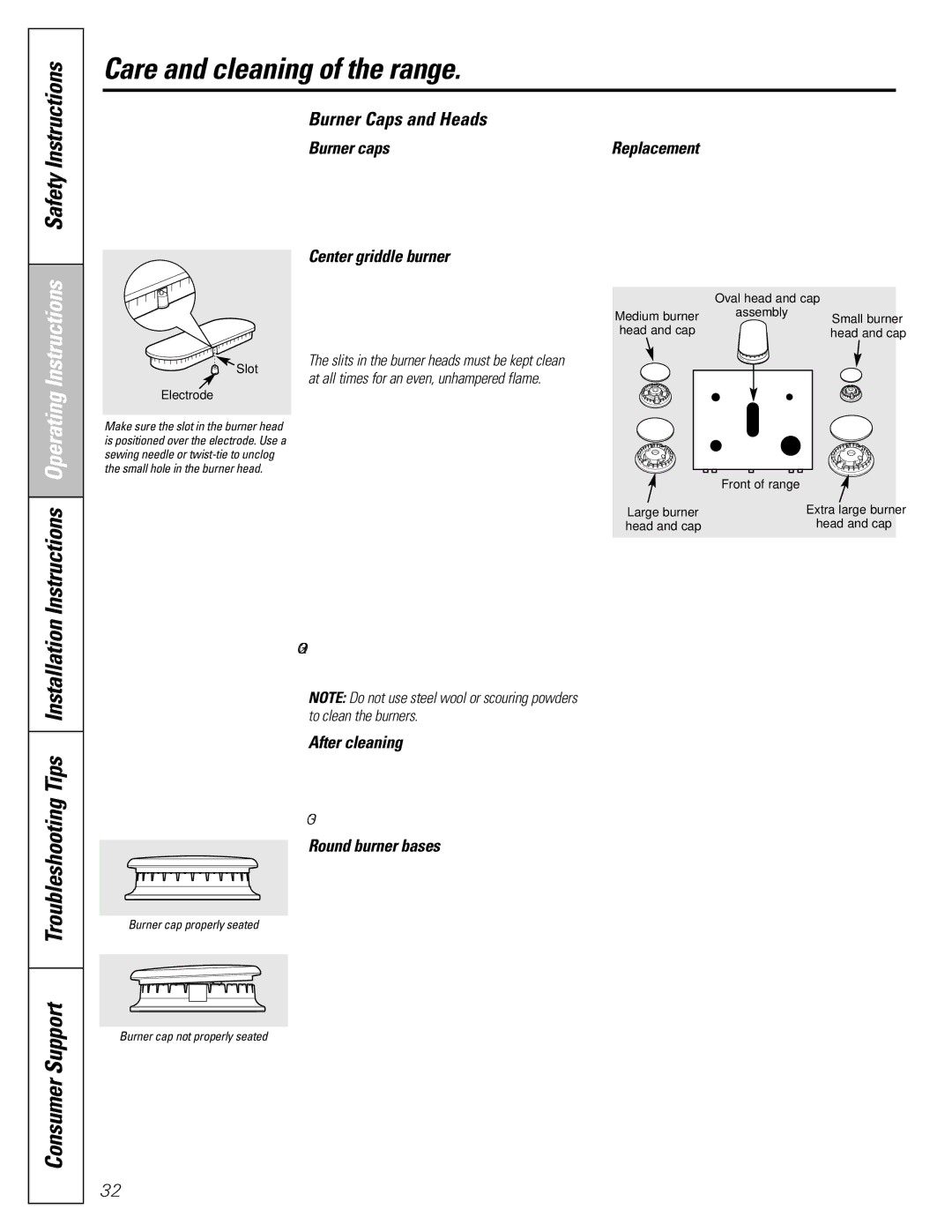 GE J2B918 installation instructions Burner Caps and Heads 