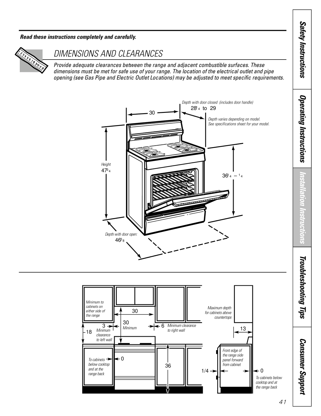 GE J2B918 installation instructions Dimensions and Clearances, Tips 