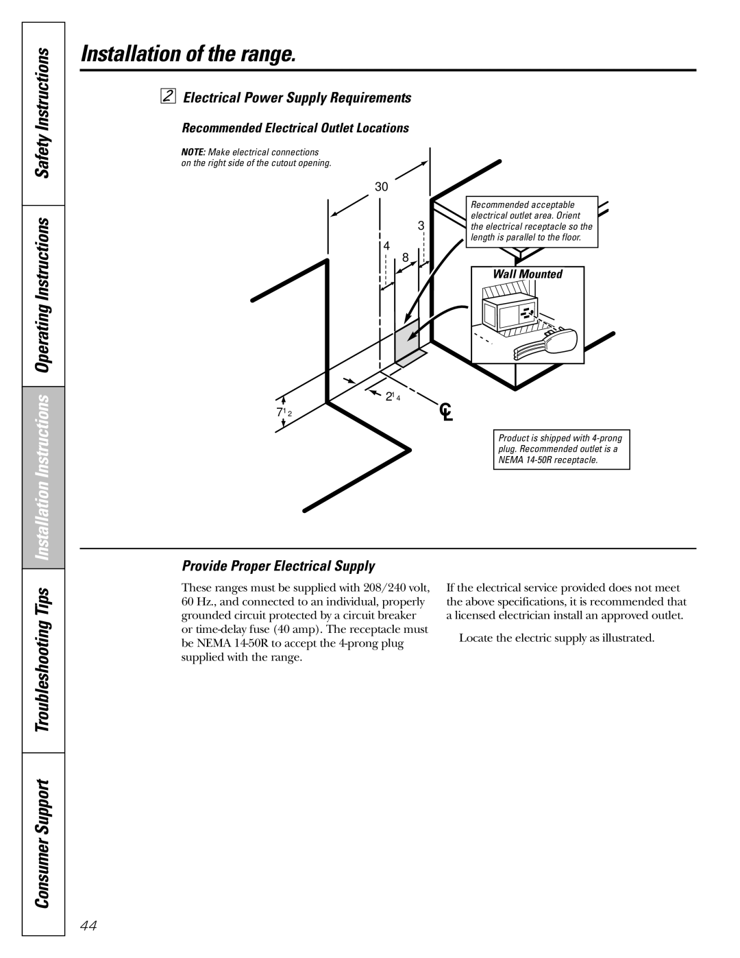 GE J2B918 Consumer Support Troubleshooting Tips, Electrical Power Supply Requirements, Provide Proper Electrical Supply 