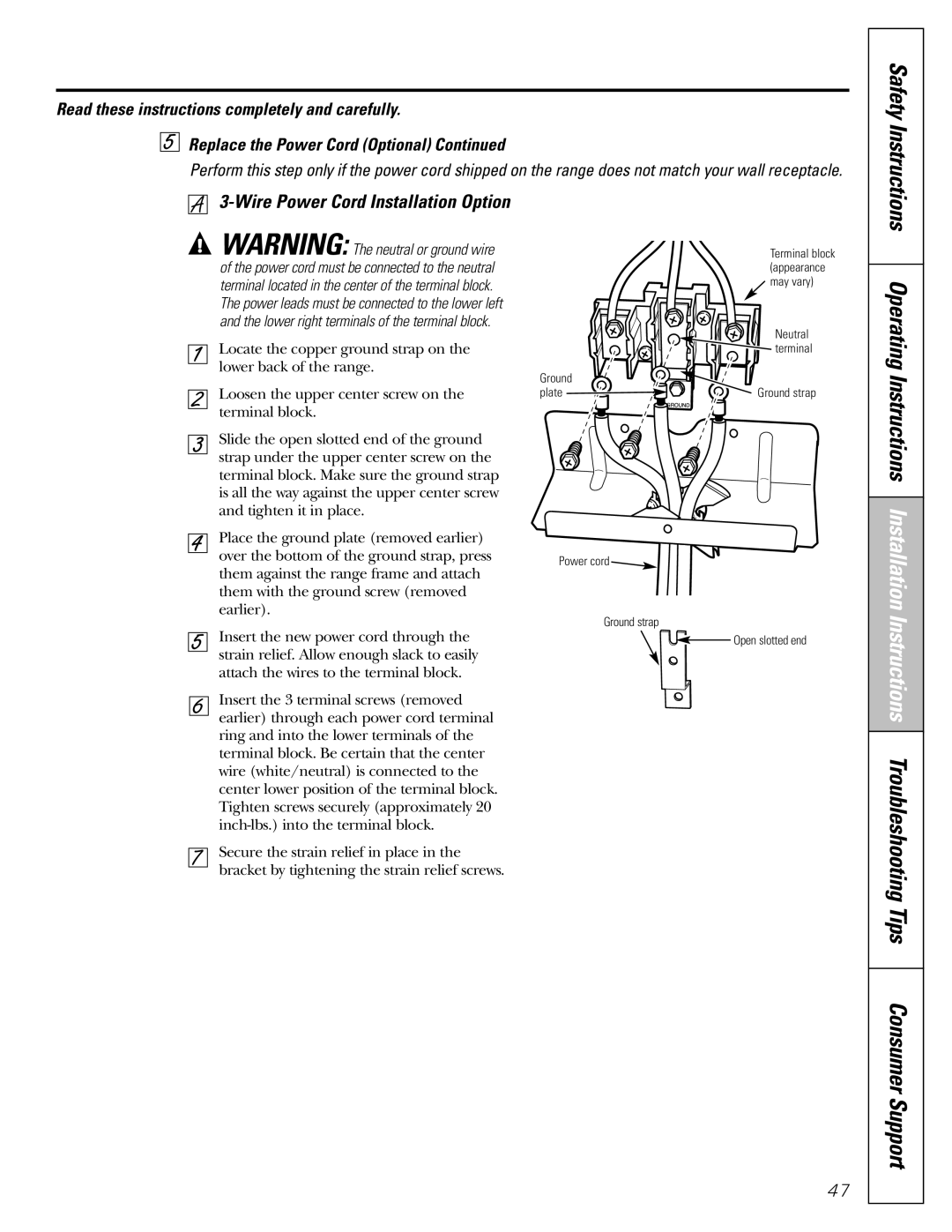 GE J2B918 installation instructions Wire Power Cord Installation Option, Safety Instructions 