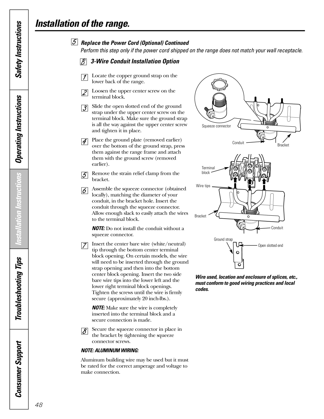 GE J2B918 installation instructions Wire Conduit Installation Option 