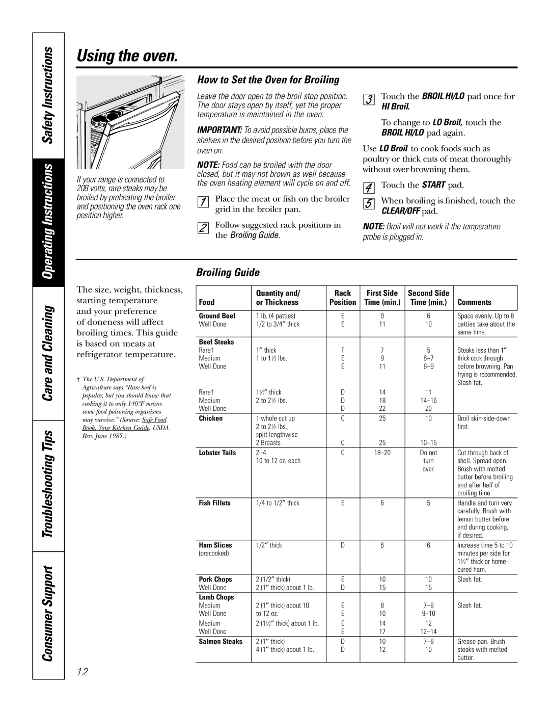 GE J2S968 manual How to Set the Oven for Broiling, Broiling Guide, If your range is connected to, HI Broil 