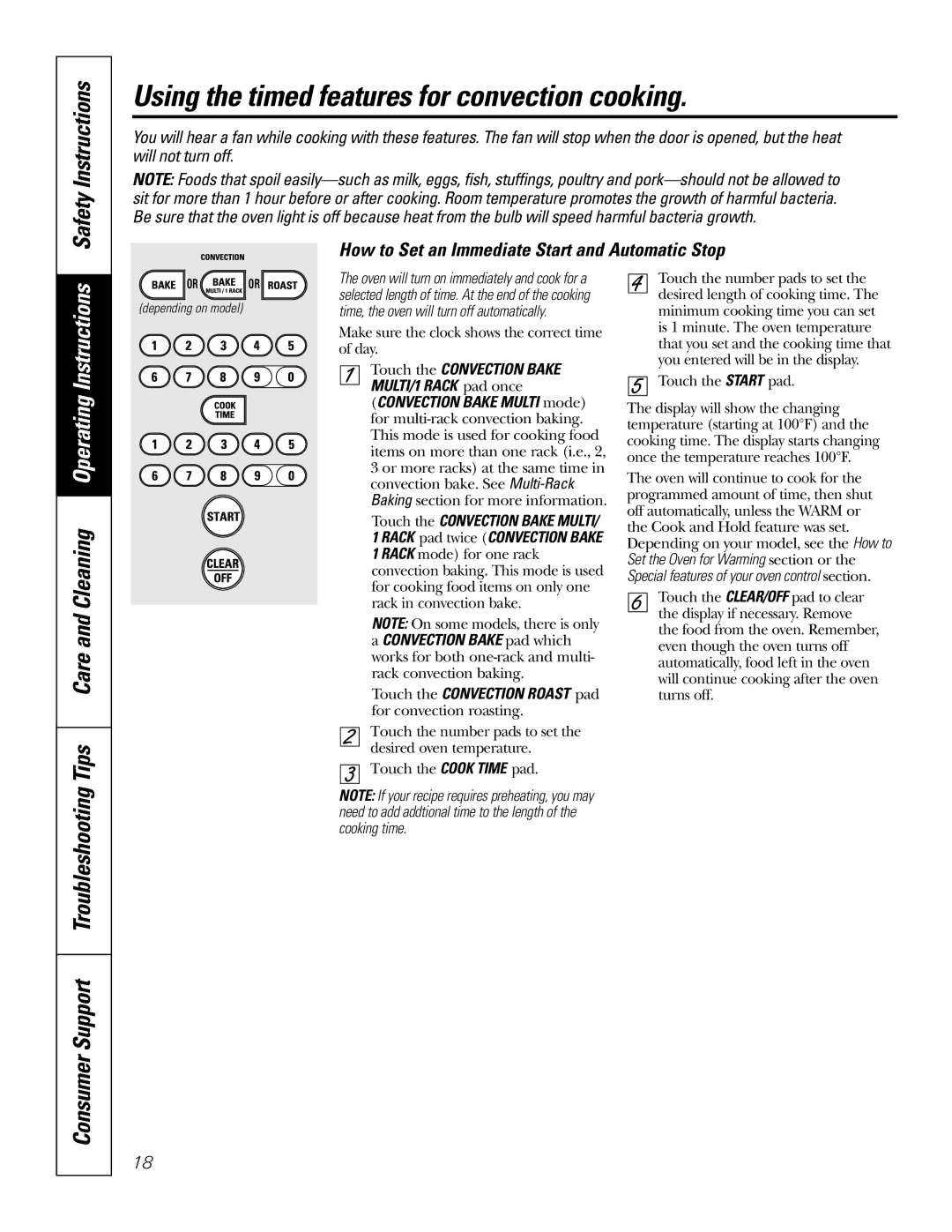 GE J2S968 manual Using the timed features for convection cooking, Tips Care and Cleaning Operating Instructions 