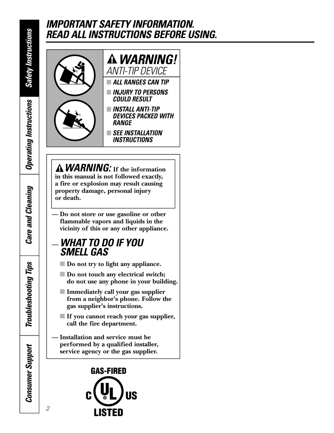 GE J2S968 manual What to do if YOU Smell GAS 