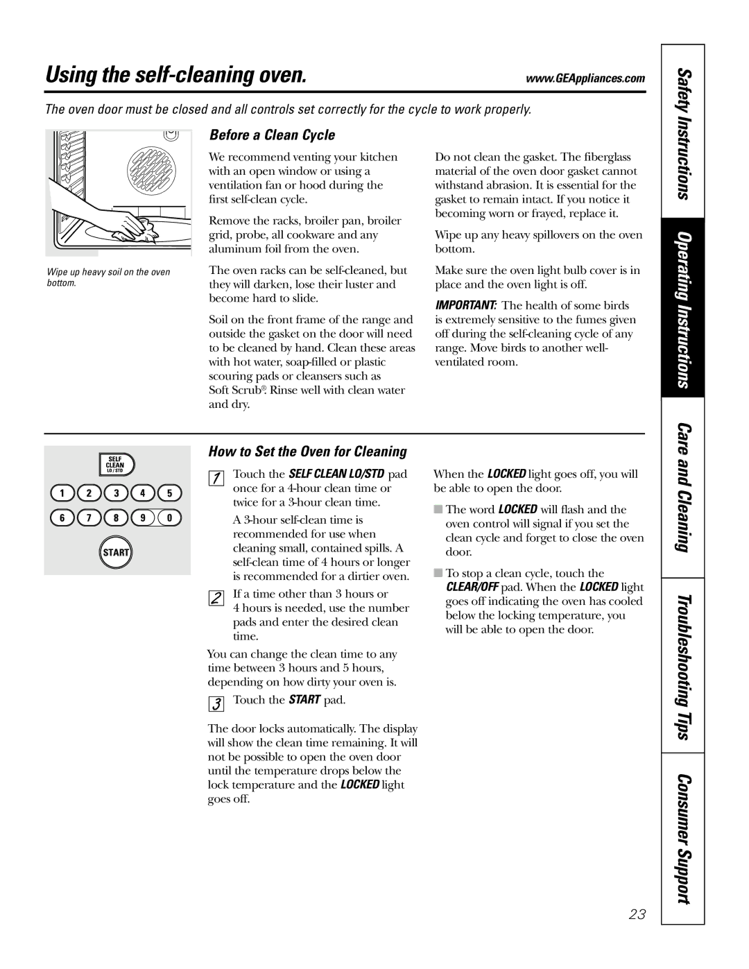 GE J2S968 manual Using the self-cleaning oven, Cleaning Troubleshooting Tips Consumer Support, Before a Clean Cycle 