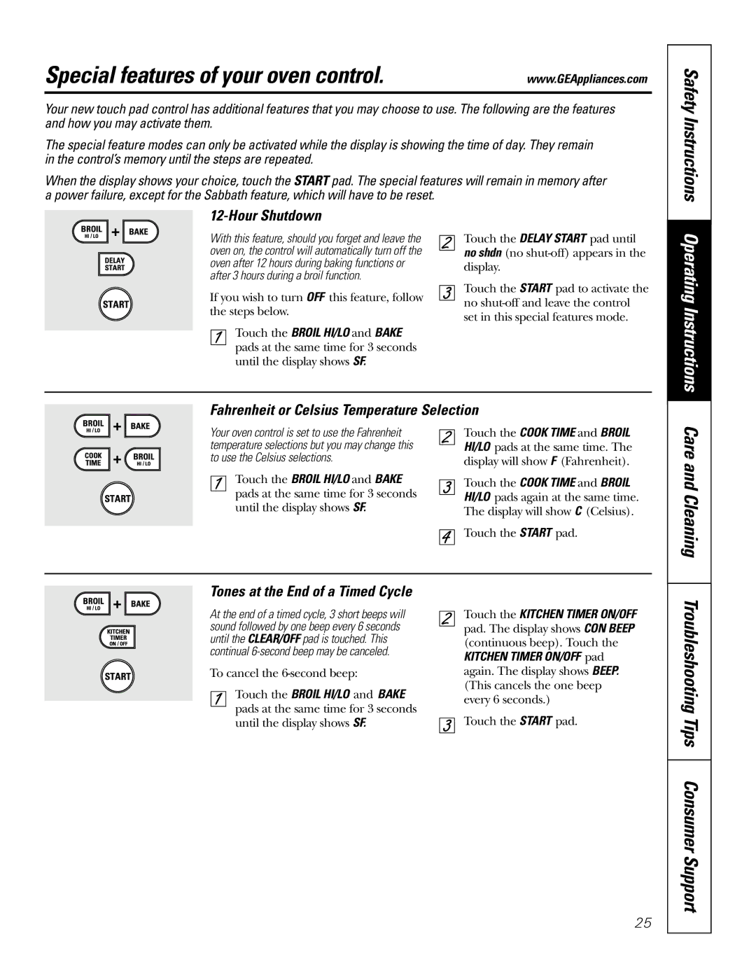 GE J2S968 manual Special features of your oven control, Care and Cleaning, Safety Instructions, Operating Instructions 