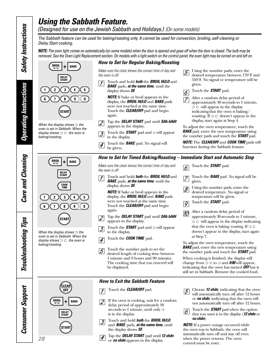 GE J2S968 manual Using the Sabbath Feature, Operating Instructions Safety, Troubleshooting Tips Care and Cleaning 