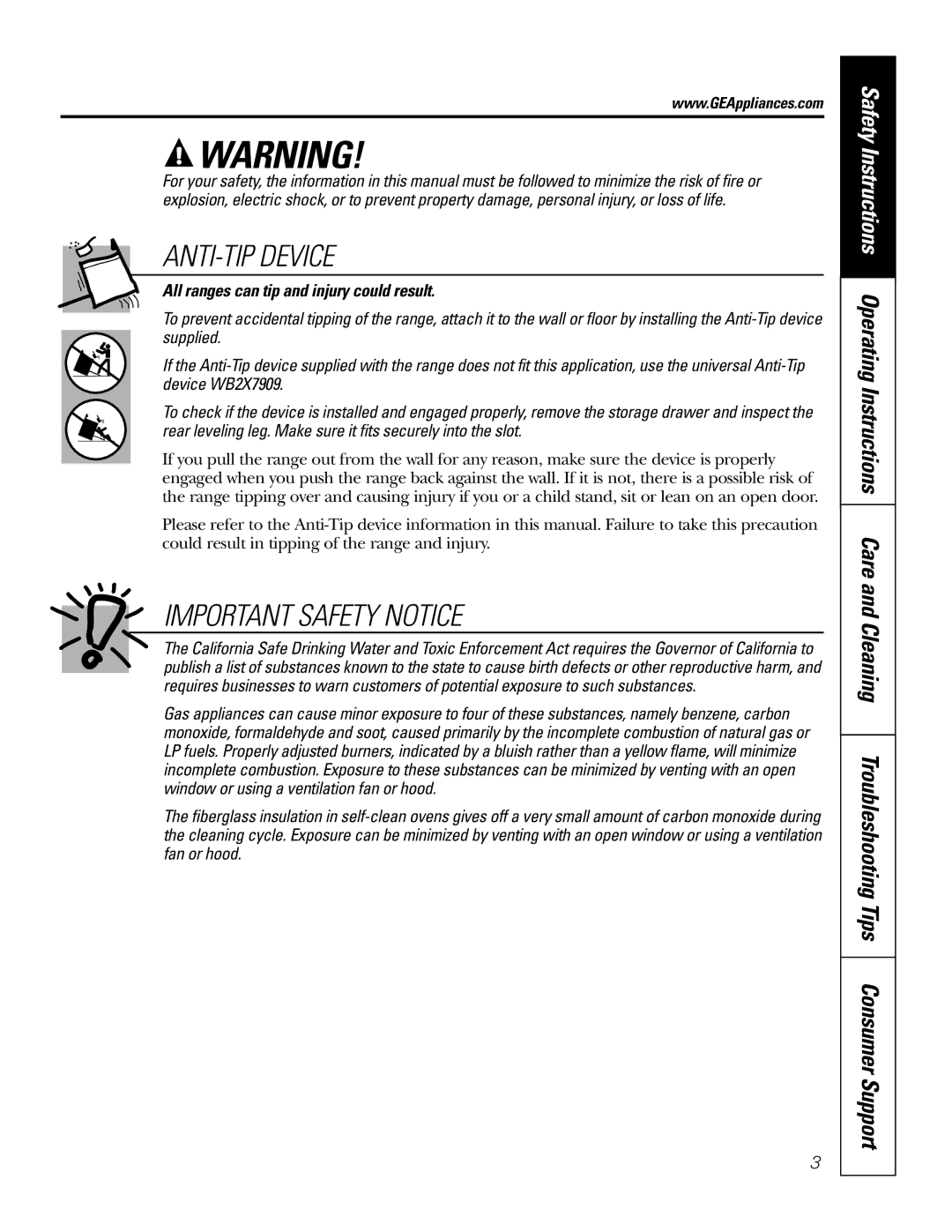 GE J2S968 manual Important Safety Notice, All ranges can tip and injury could result 