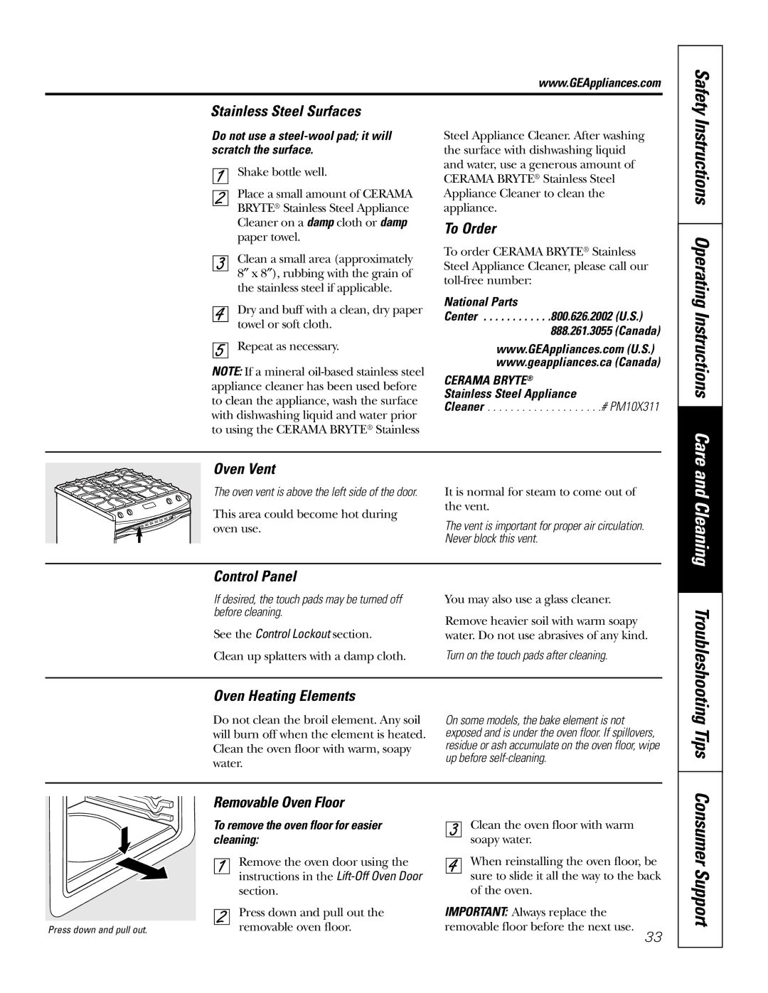 GE J2S968 manual Tips, Instructions Operating Instructions Care, Cleaning 