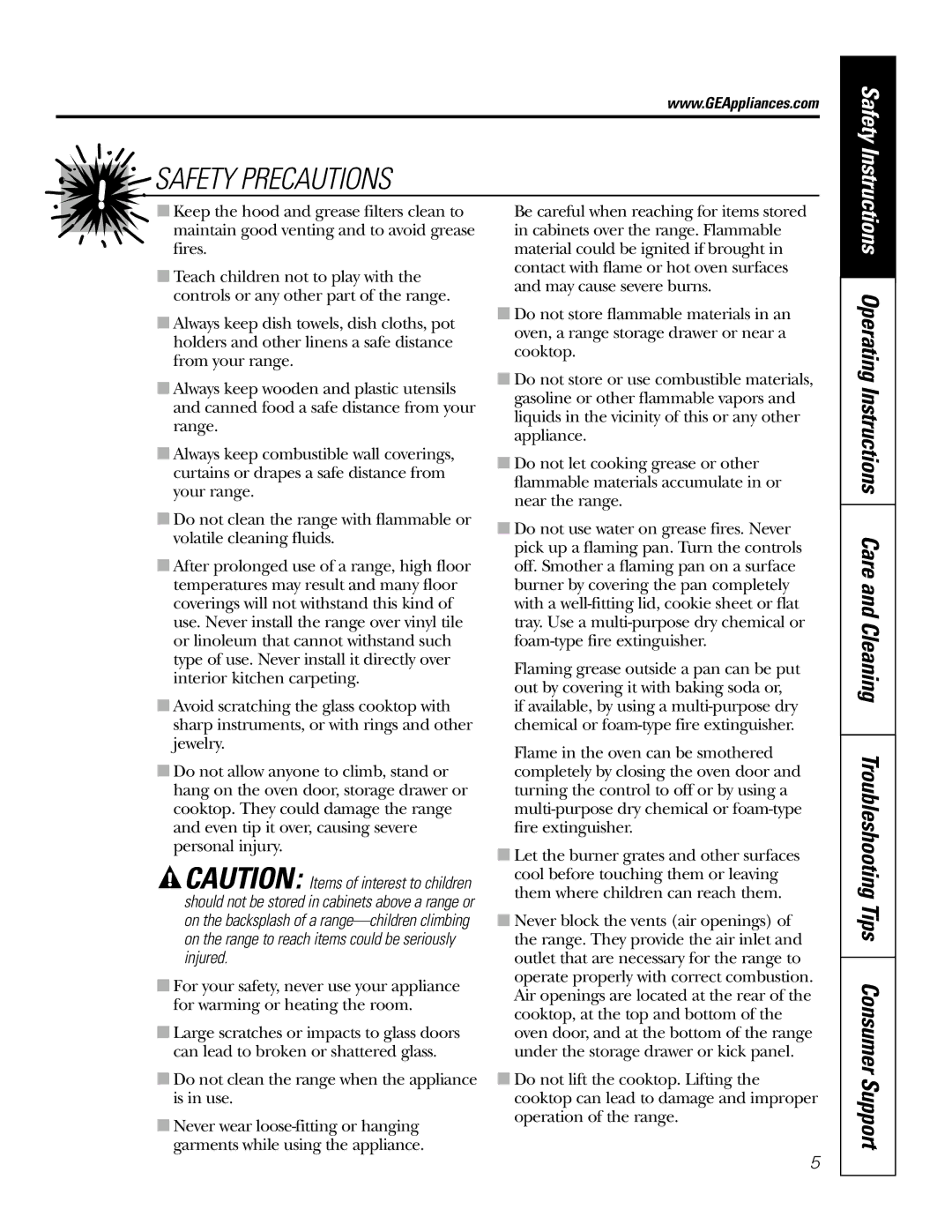 GE J2S968 manual Safety Instructions 