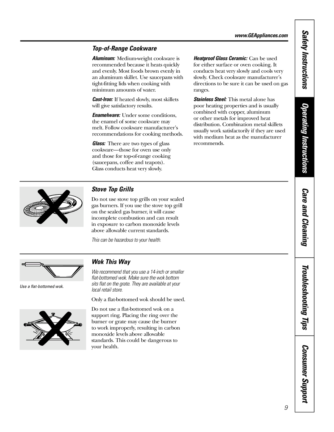 GE J2S968 Care and Cleaning Troubleshooting Tips Consumer Support, Top-of-Range Cookware, Stove Top Grills, Wok This Way 