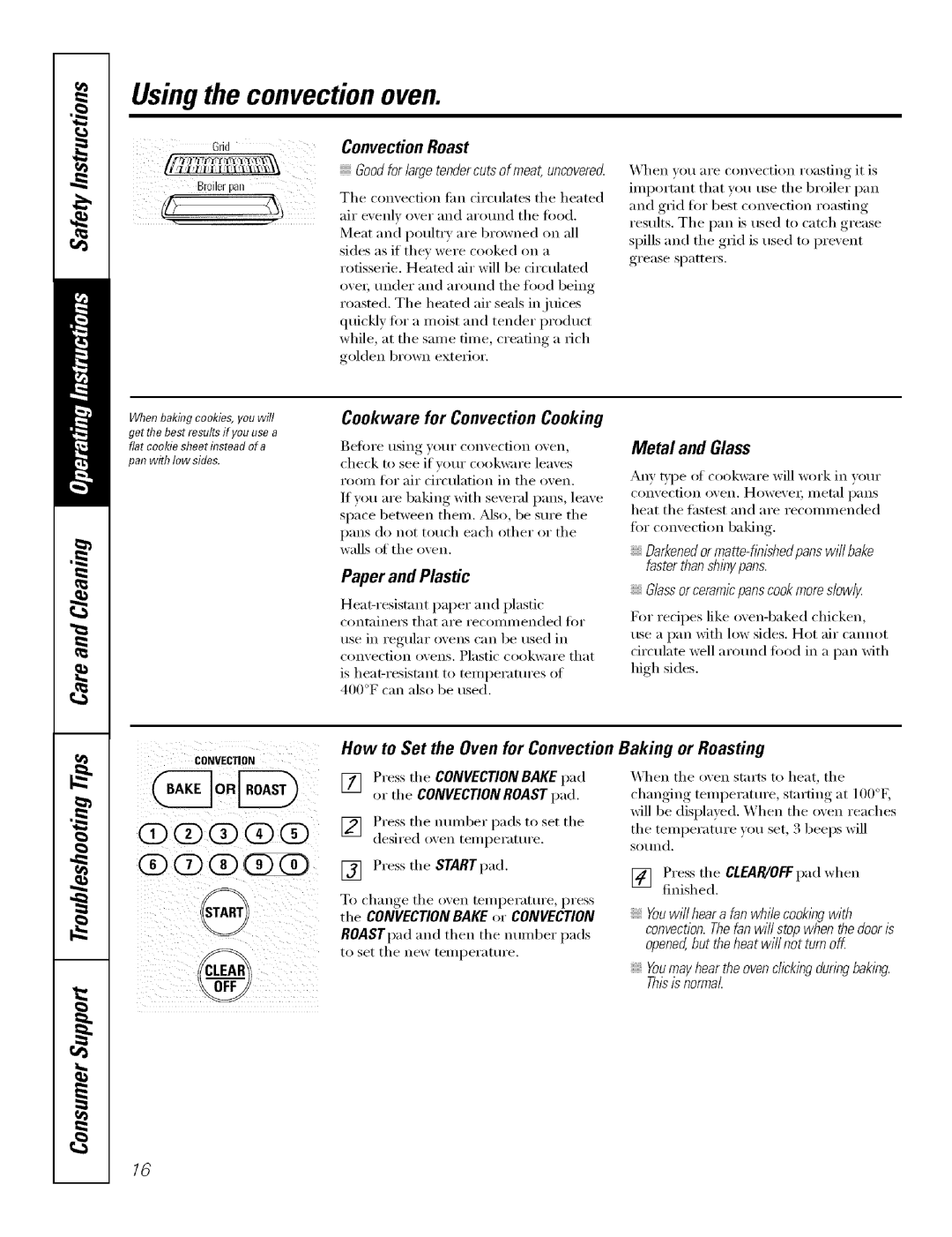 GE J7912-30 manual Zzq@, GridConvectionRoast, Cookware for Convection Cooking, Paper and Plastic, Metal and Glass 