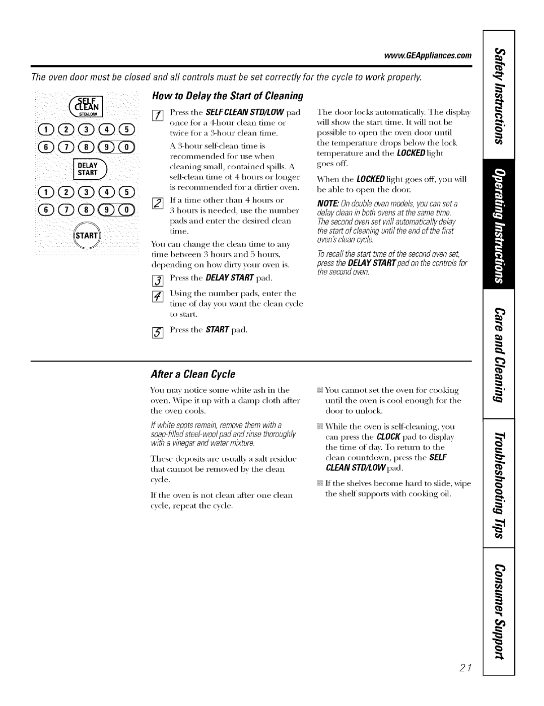 GE J7912-30 #DCDDX3, How to Delay the Start of Cleaning, After a Clean Cycle, Oven. Wipe it up with a damp chth alter 