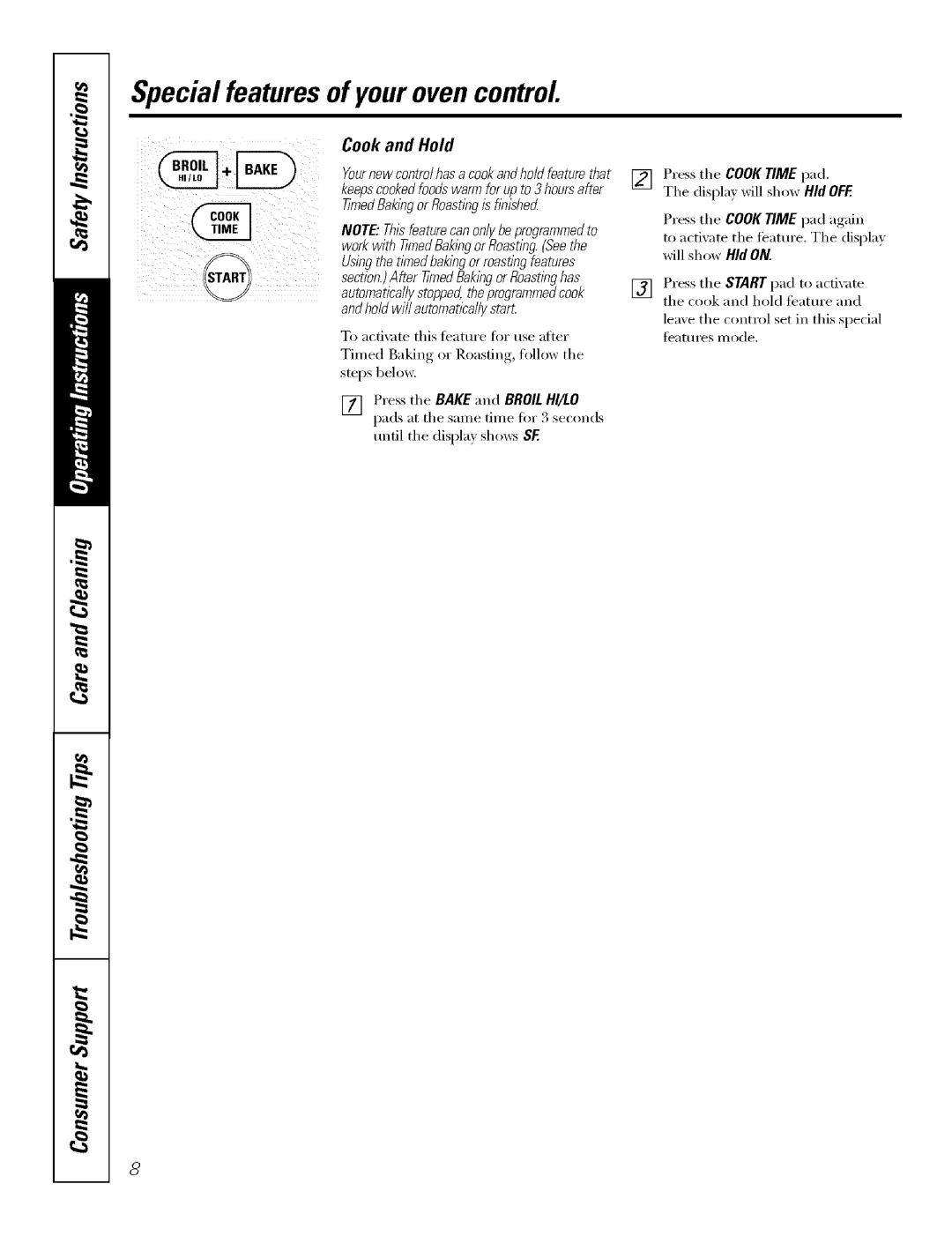 GE J7912-30 manual Special features of youroven control, Cook and Hold, Yournewcontrolhasa cookandholdfeaturethat, Bake 