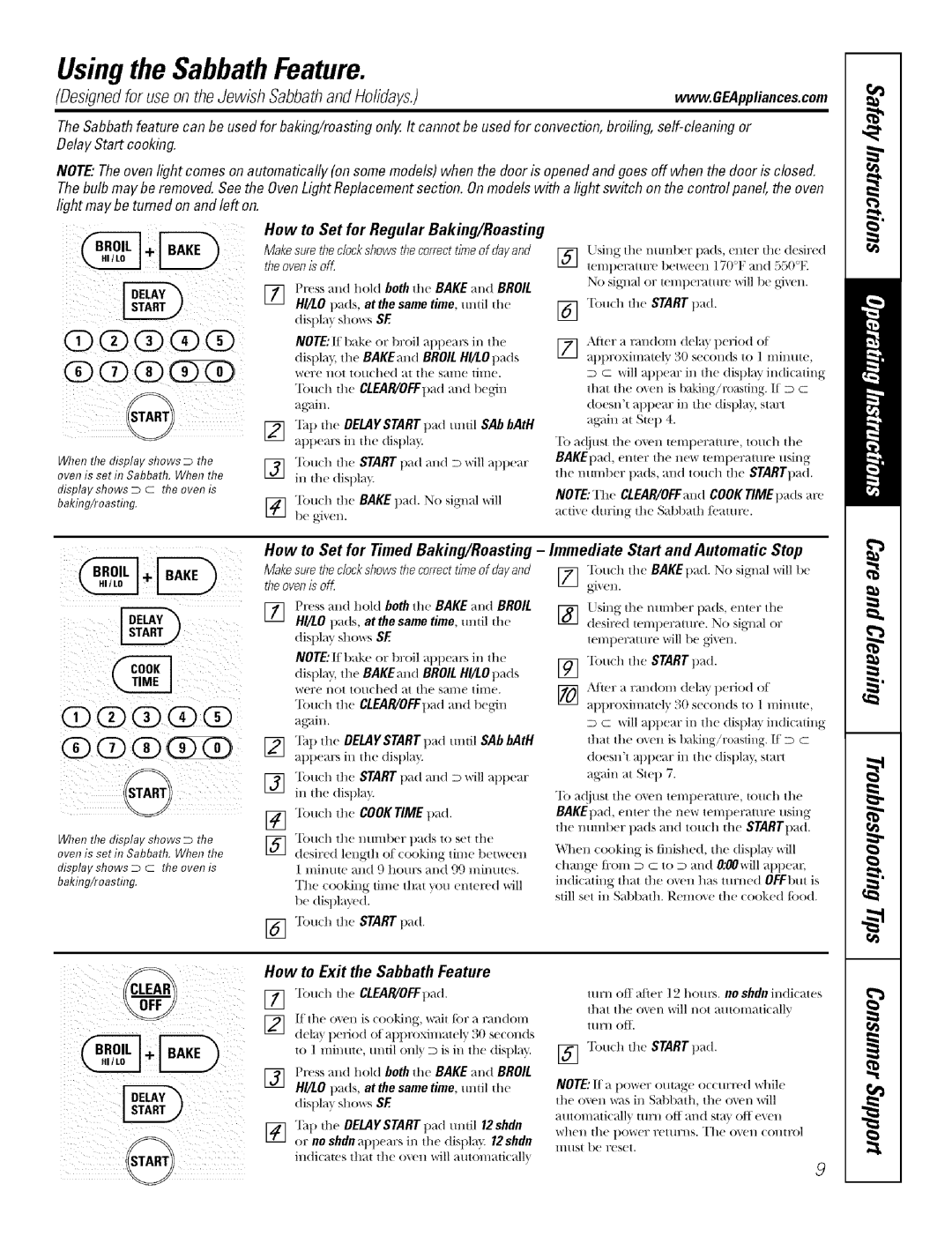 GE J7912-30 manual Usingthe SabbathFeature, Designedfor useon the Jewish Sabbathand Holidays, STARTpad 