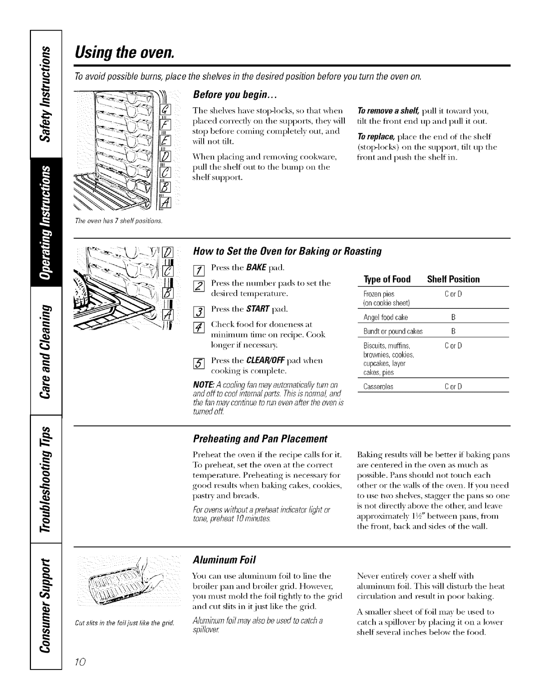 GE J7912-30 manual Usingthe oven, b %c 2iID, Before you begin, How to Set the Oven for Baking or Roasting, Aluminum Foil 