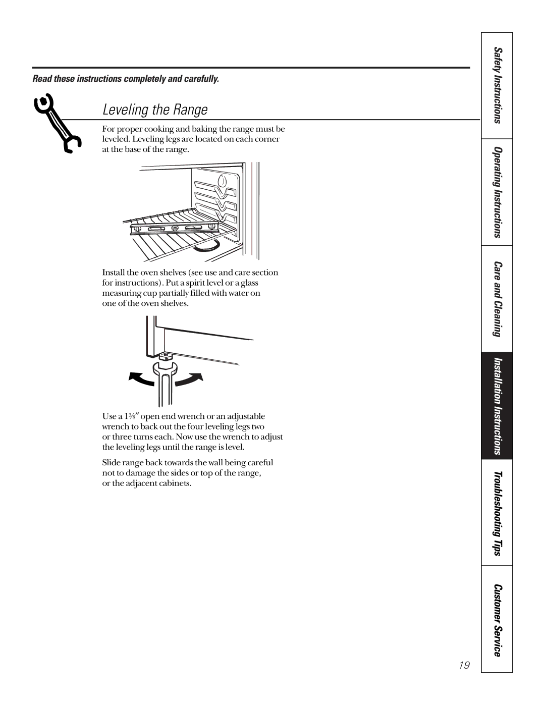 GE 164D3333P184, JAS02V owner manual Leveling the Range 