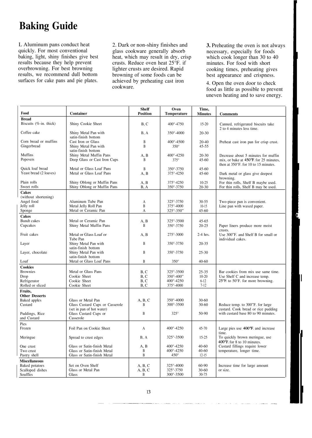 GE JAS02M, JAS03M warranty Baking Guide 