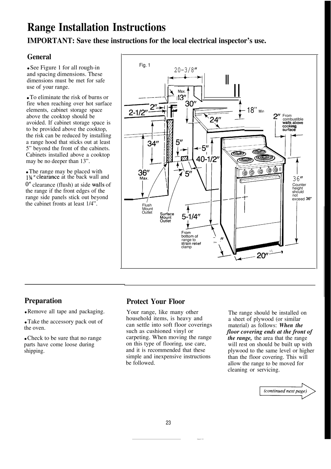 GE JAS02M, JAS03M warranty Range Installation Instructions, Preparation, Protect Your Floor 