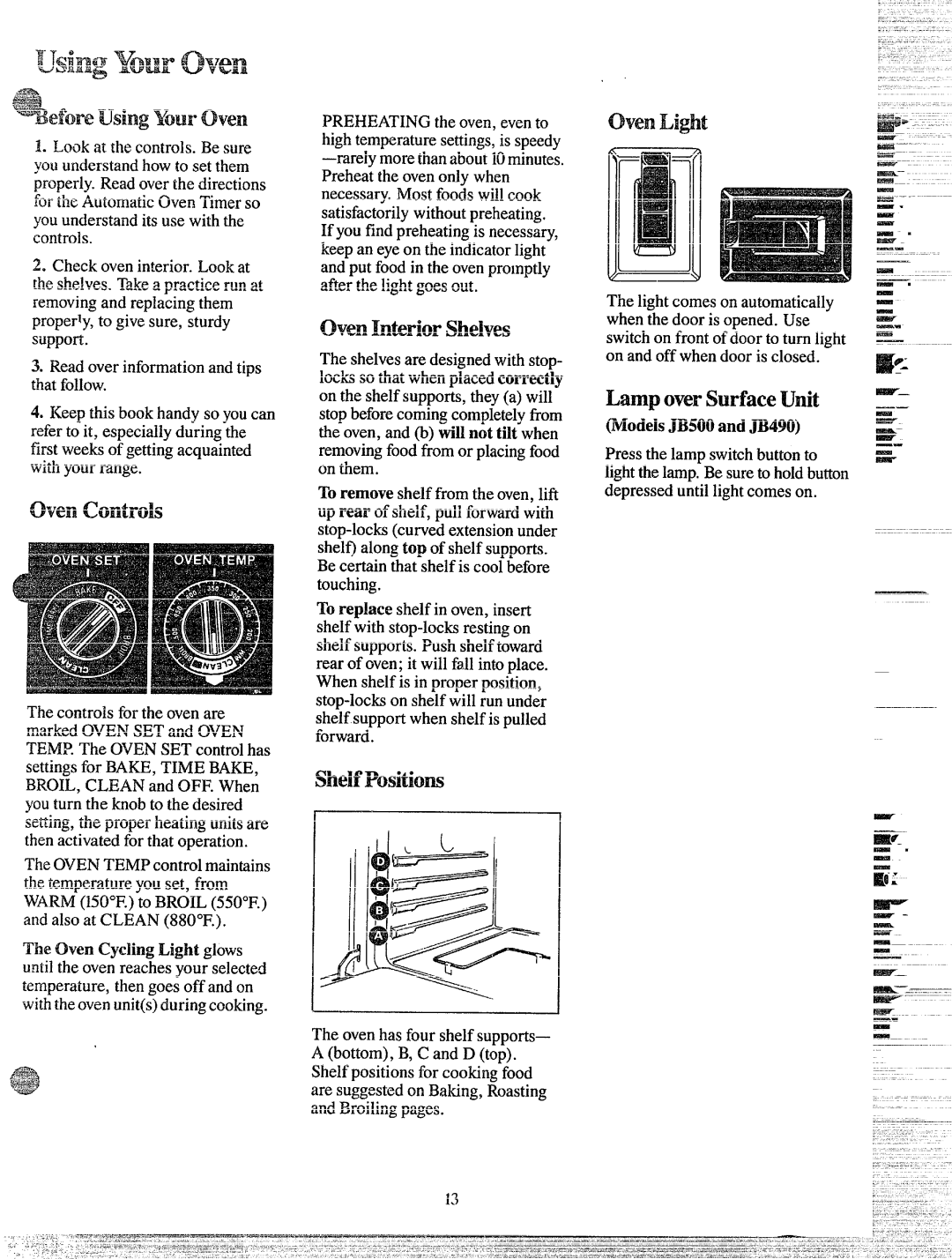 GE JSP28GJ, JB400GK, JB490GJ, JB391GK, JSP27J warranty Ovencontrols, Models JB500andm490 