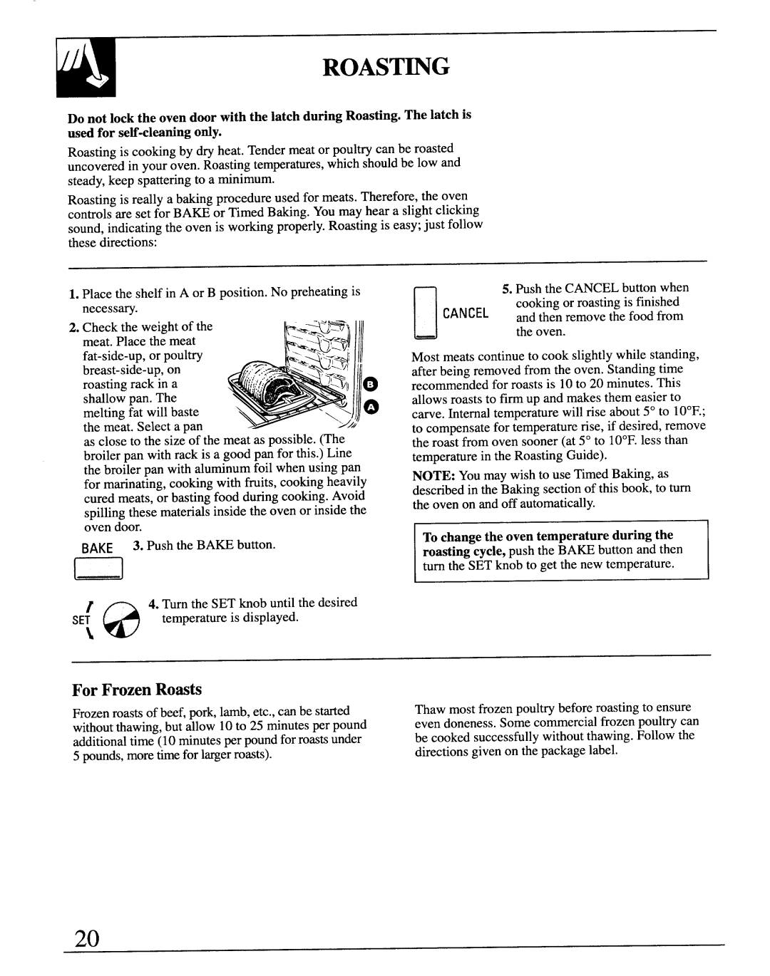 GE JB570GM, JB571GM, JBP29G, MNU106 manual Roas~G, For Frozen Romts 