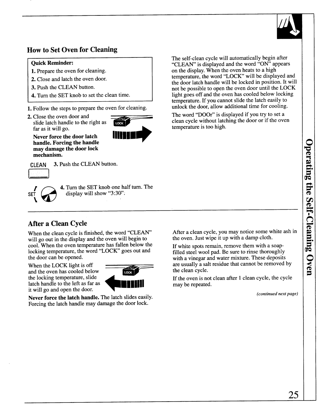 GE JB571GM, JB570GM, JBP29G, MNU106 manual How to Set Oven for Cleaning, After a Clan Cycle 