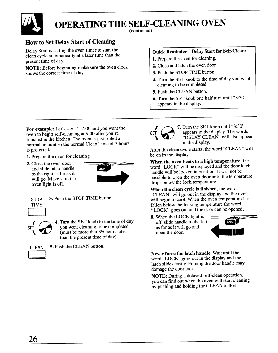 GE JBP29G, JB570GM, JB571GM, MNU106 manual How to Set Delay Shrt of Cleting, Quick Reminder-Delay Start for SeM-Clean 