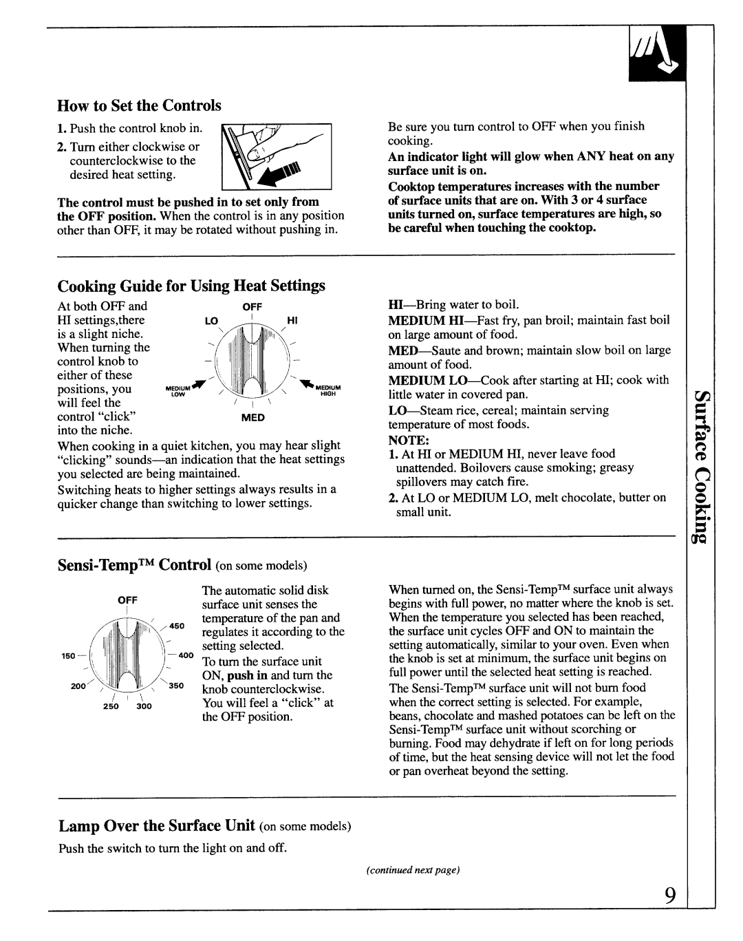 GE JB571GM, JB570GM How to Set the Controls, Cooting Guide for Using Heat Settings, Sensi-Temp‘MControl on some models 