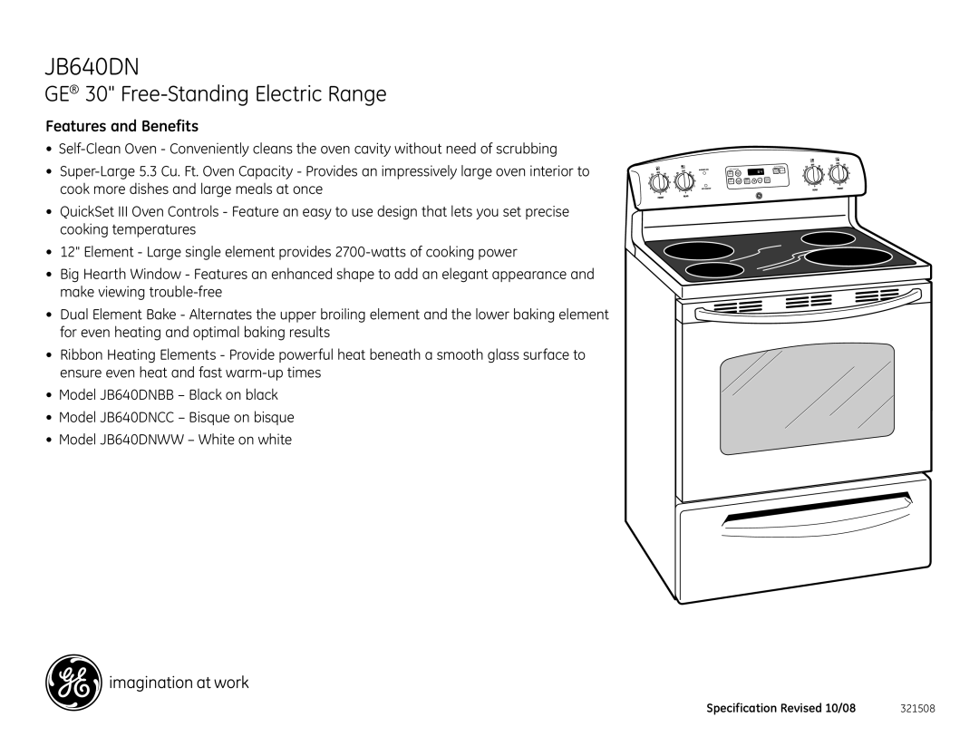 GE JB640DN dimensions Features and Benefits 