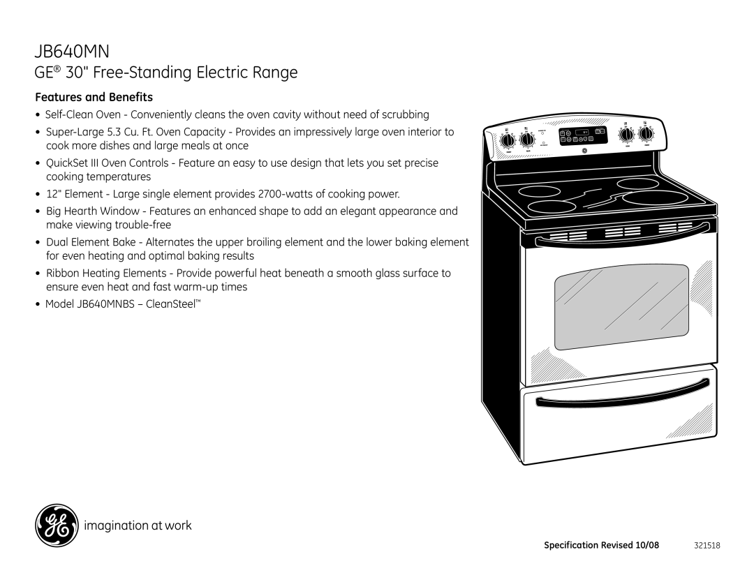 GE JB640MN dimensions Features and Benefits 