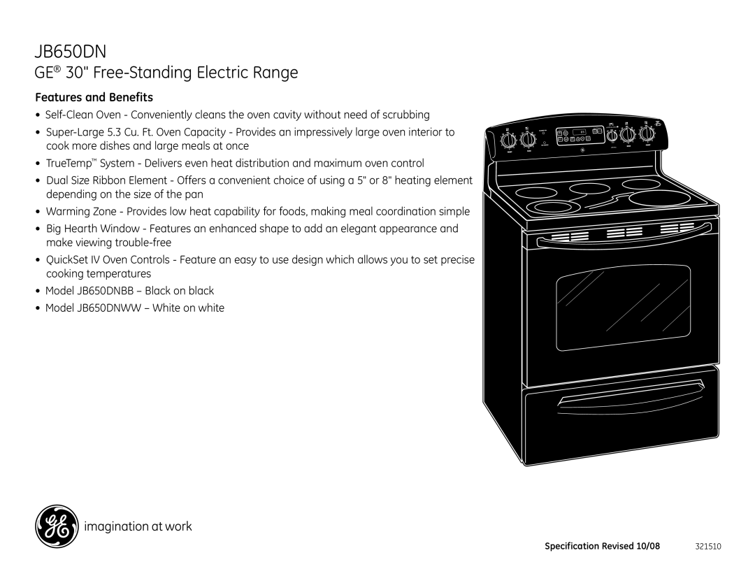 GE JB650DN dimensions Features and Benefits 