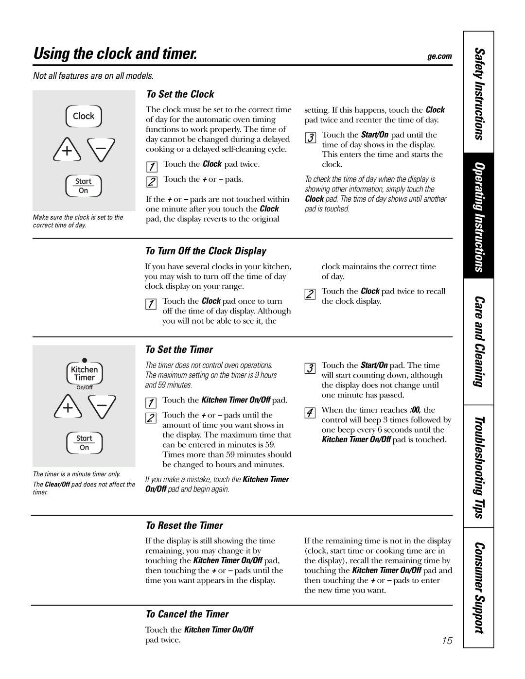 GE JB650, JB660, JB640, EER4001, EER2002, EER4000, EER2001 owner manual Using the clock and timer, Tips Consumer, Support, Care 