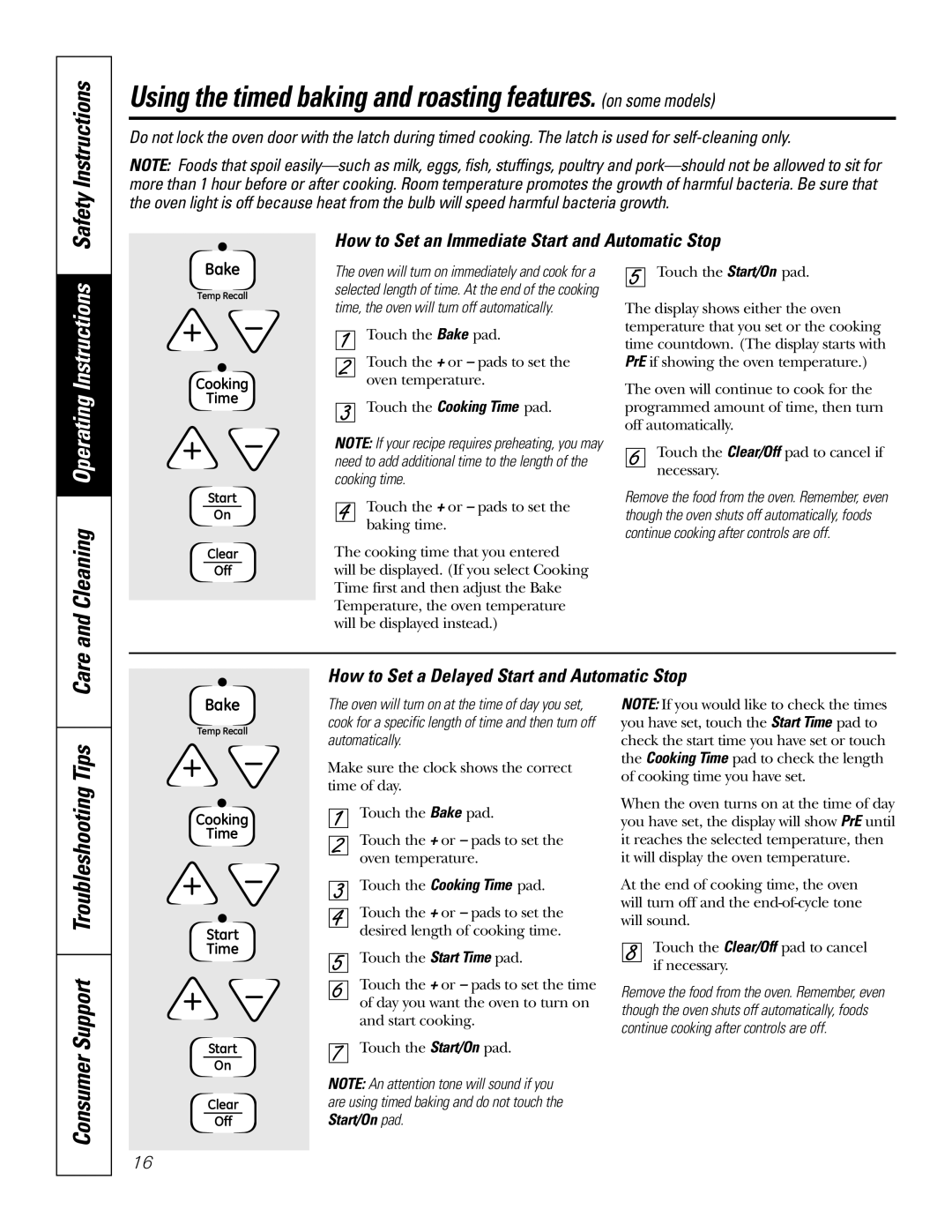 GE JB640, JB660, JB650, EER4001, EER2002, EER4000 Safety Instructions, How to Set an Immediate Start and Automatic Stop 