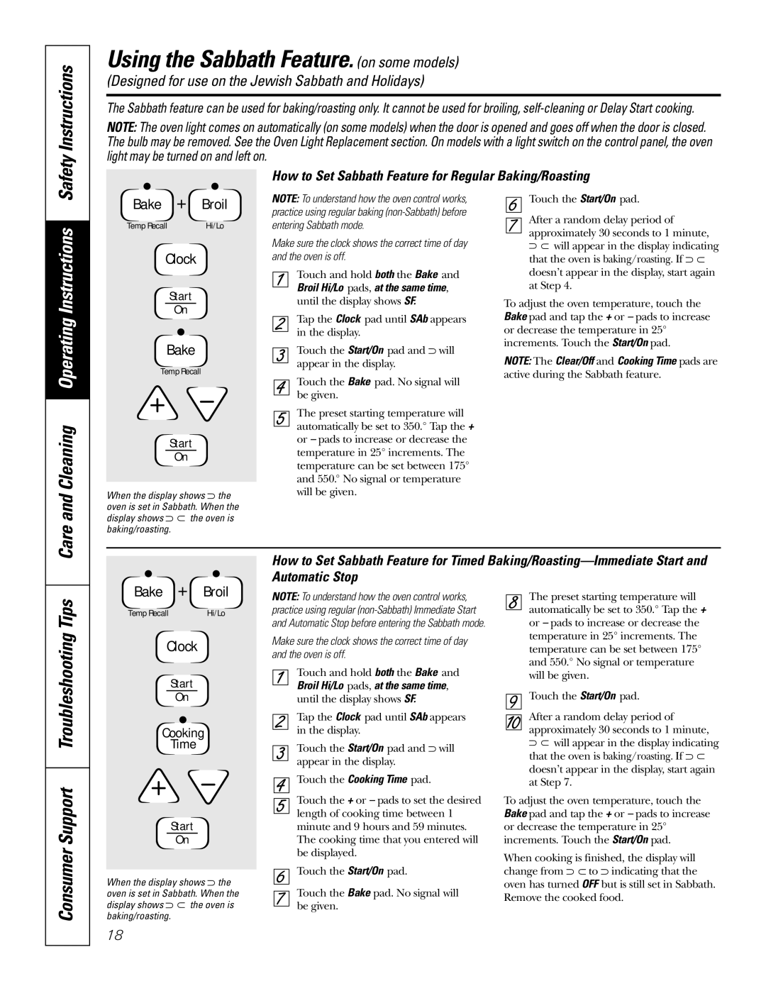 GE EER2002, JB660, JB650, JB640, EER4001 Using the Sabbath Feature. on some models, Consumer Support Troubleshooting Tips 