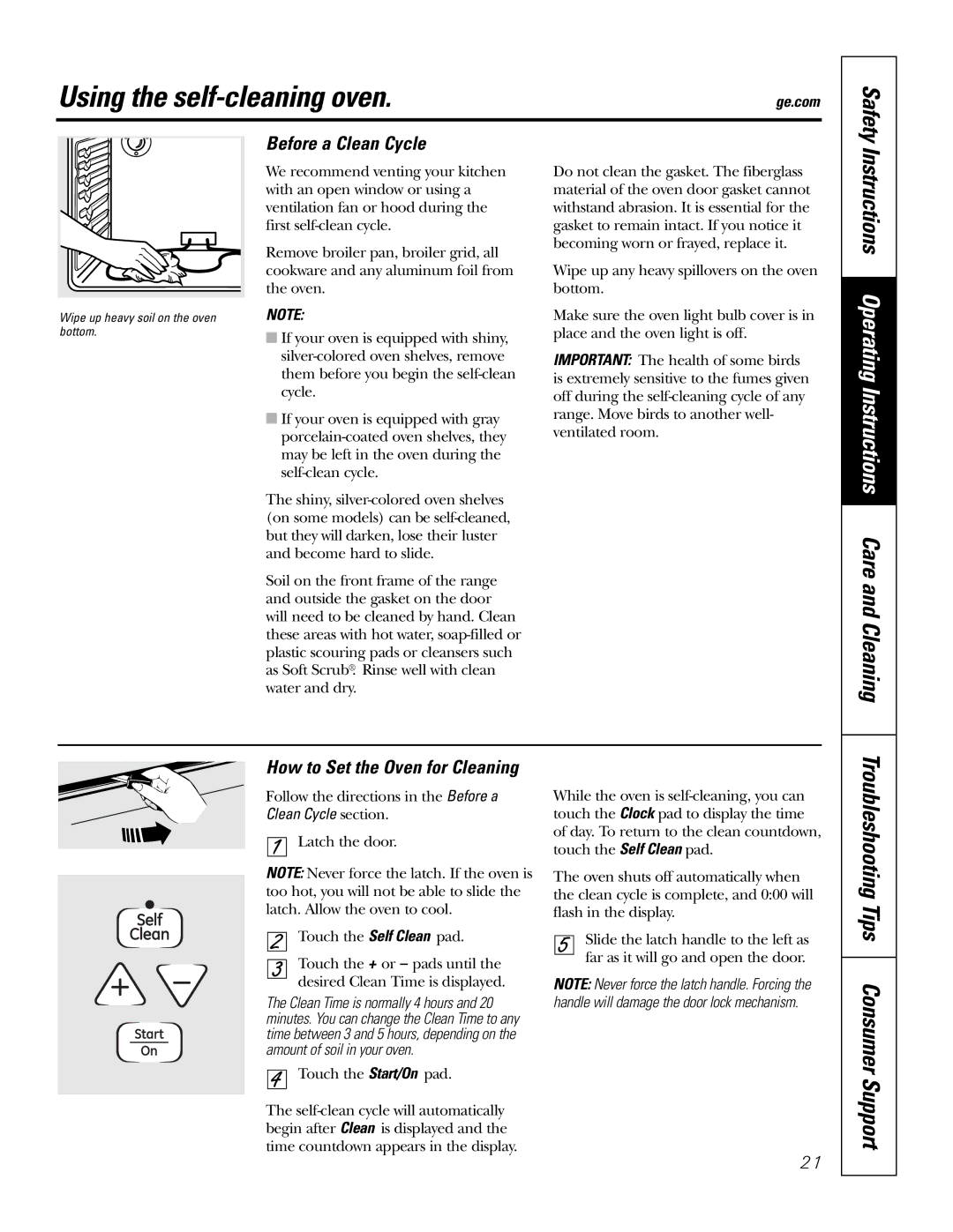 GE JB660, JB650 Using the self-cleaning oven, Instructions Operating Instructions Care and Cleaning, Before a Clean Cycle 