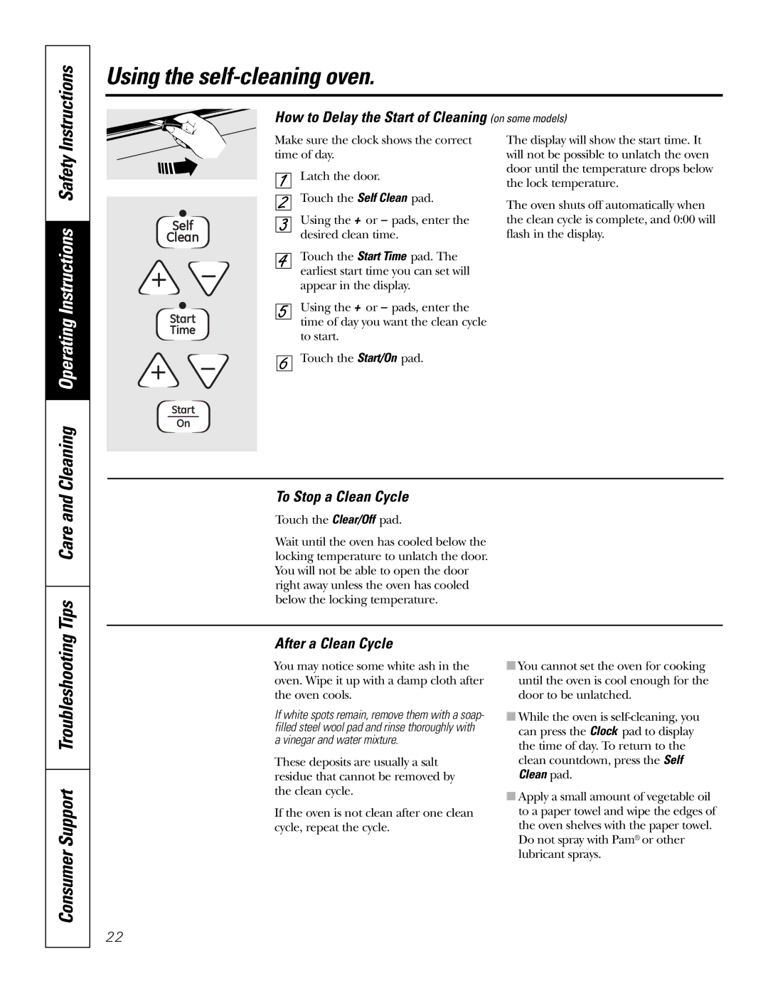 GE JB650, JB660, JB640 Tips Care, Consumer Support Troubleshooting, How to Delay the Start of Cleaning on some models 