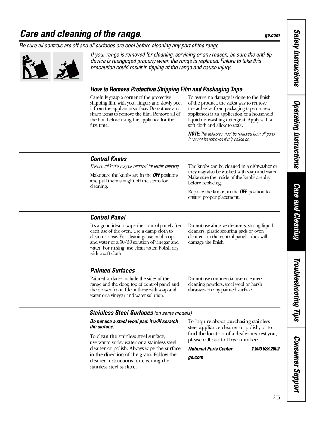 GE JB640, JB660, JB650, EER4001, EER2002, EER4000, EER2001 owner manual Care and cleaning of the range, Safety Instructions 