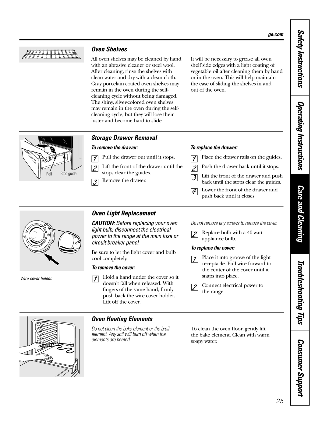 GE EER2002, JB660, JB650, JB640, EER4001, EER4000 Cleaning Troubleshooting, Tips Consumer Support, Instructions Operating 