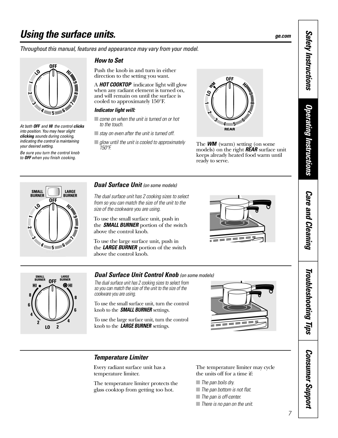 GE JB660, JB650, JB640, EER4001, EER2002, EER4000, EER2001 owner manual Using the surface units, Safety 