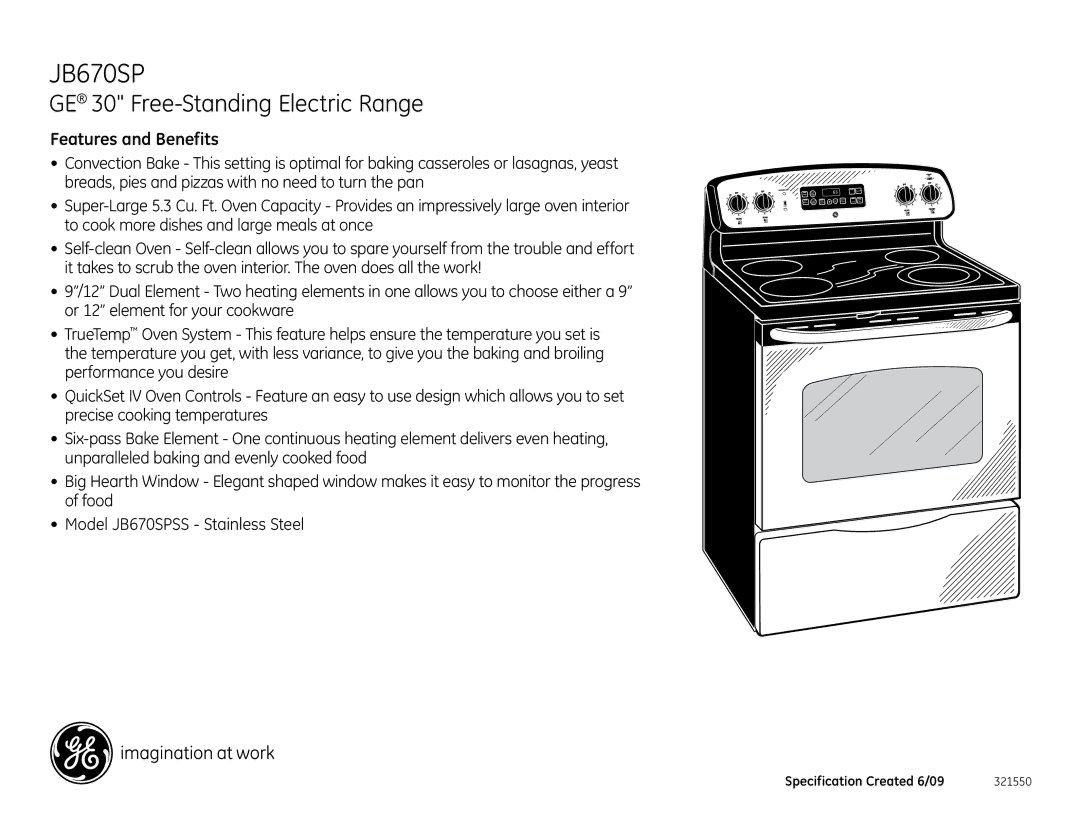 GE JB670SPSS dimensions Features and Benefits 