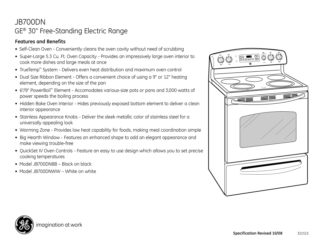 GE JB700DN dimensions Features and Benefits 