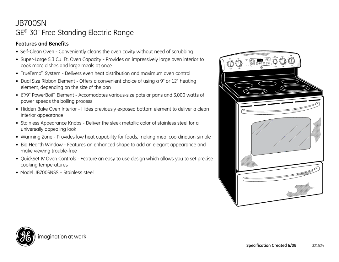 GE JB700SN installation instructions Features and Benefits 