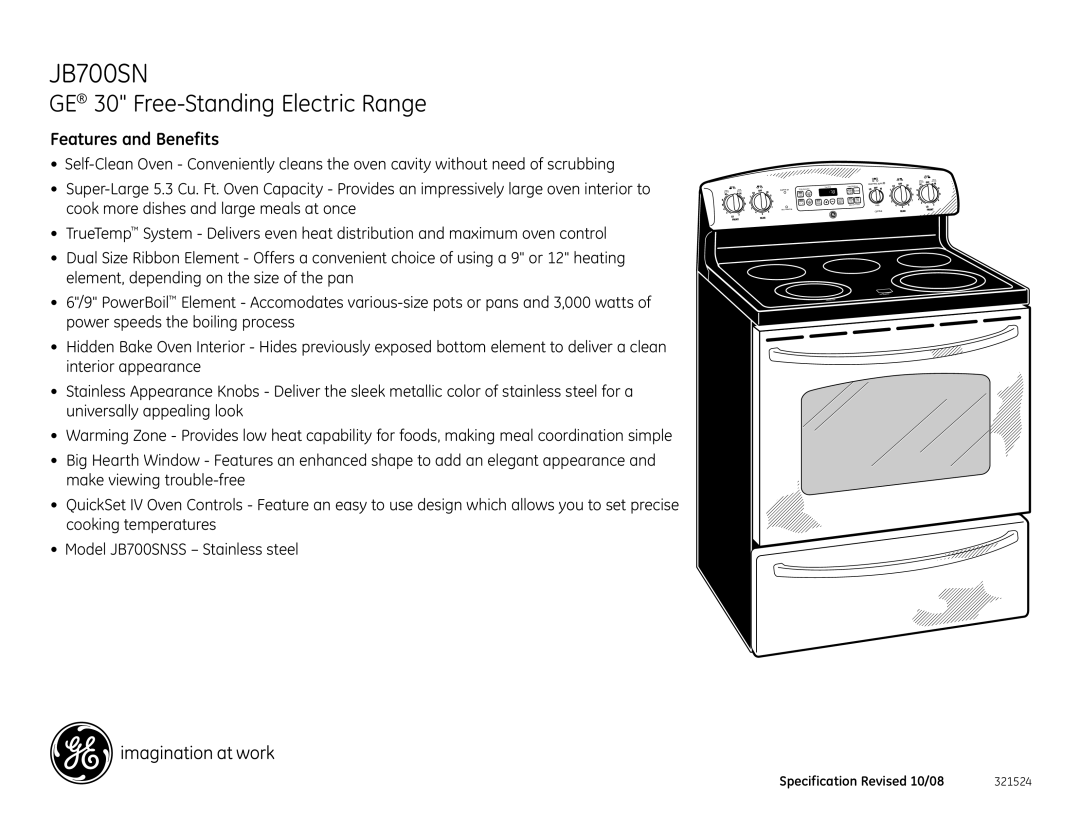 GE JB700SNSS dimensions Features and Benefits 