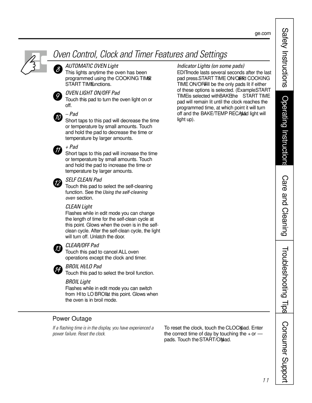 GE EER3001, JB710, JBP81, JBP71, JBP72 owner manual Care and Cleaning Troubleshooting Tips Consumer Support, Power Outage 